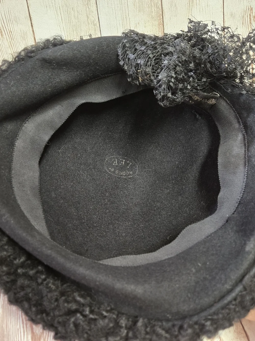Vintage Carson Pirie Scott & Co. Black Wool Hat Sz 23 Lace Trim Dress Cap